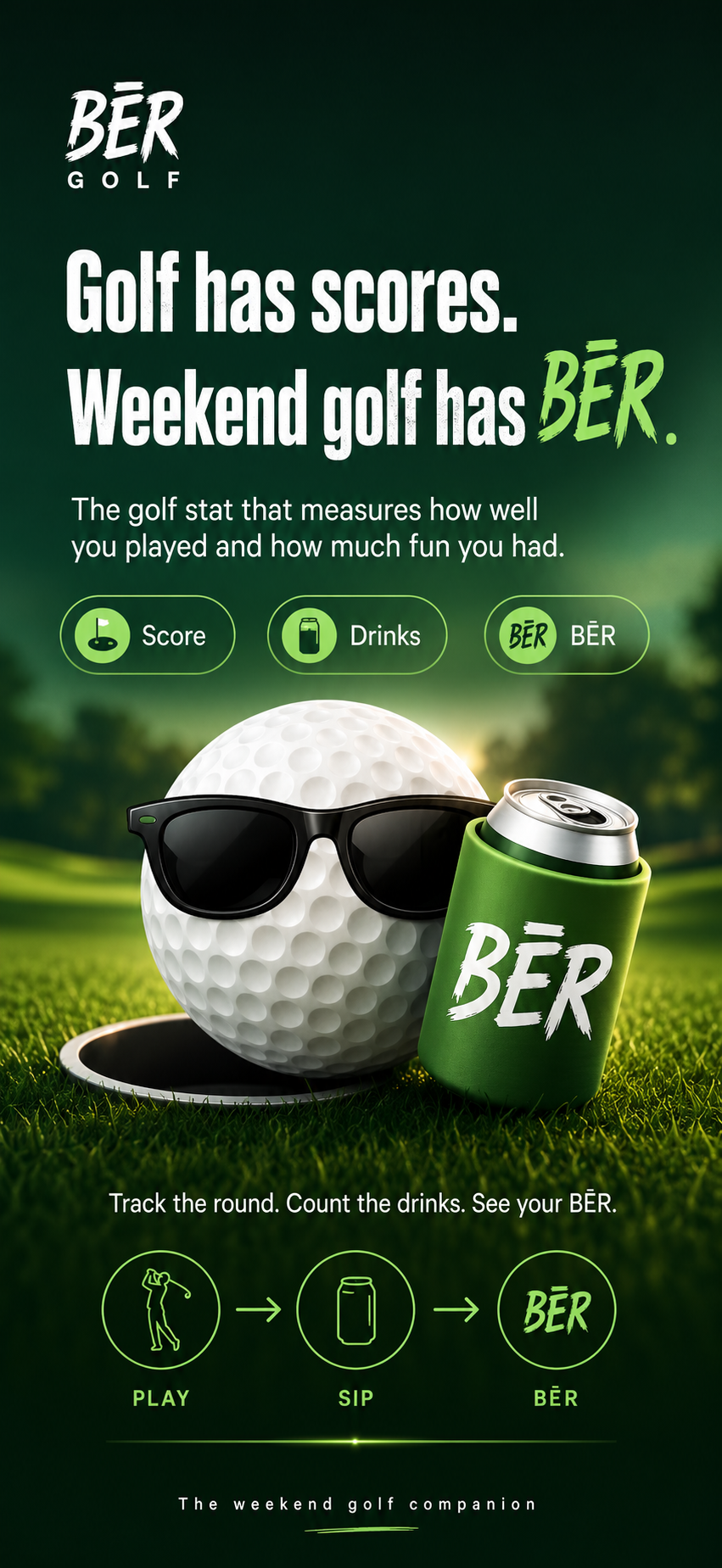 BĒR Golf promotional artwork showing the unique BĒR concept