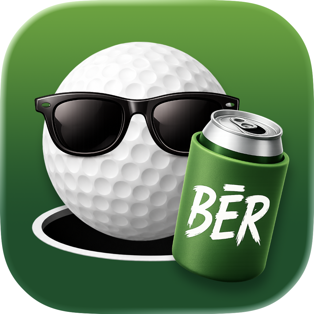 Golf ball wearing sunglasses with BĒR can